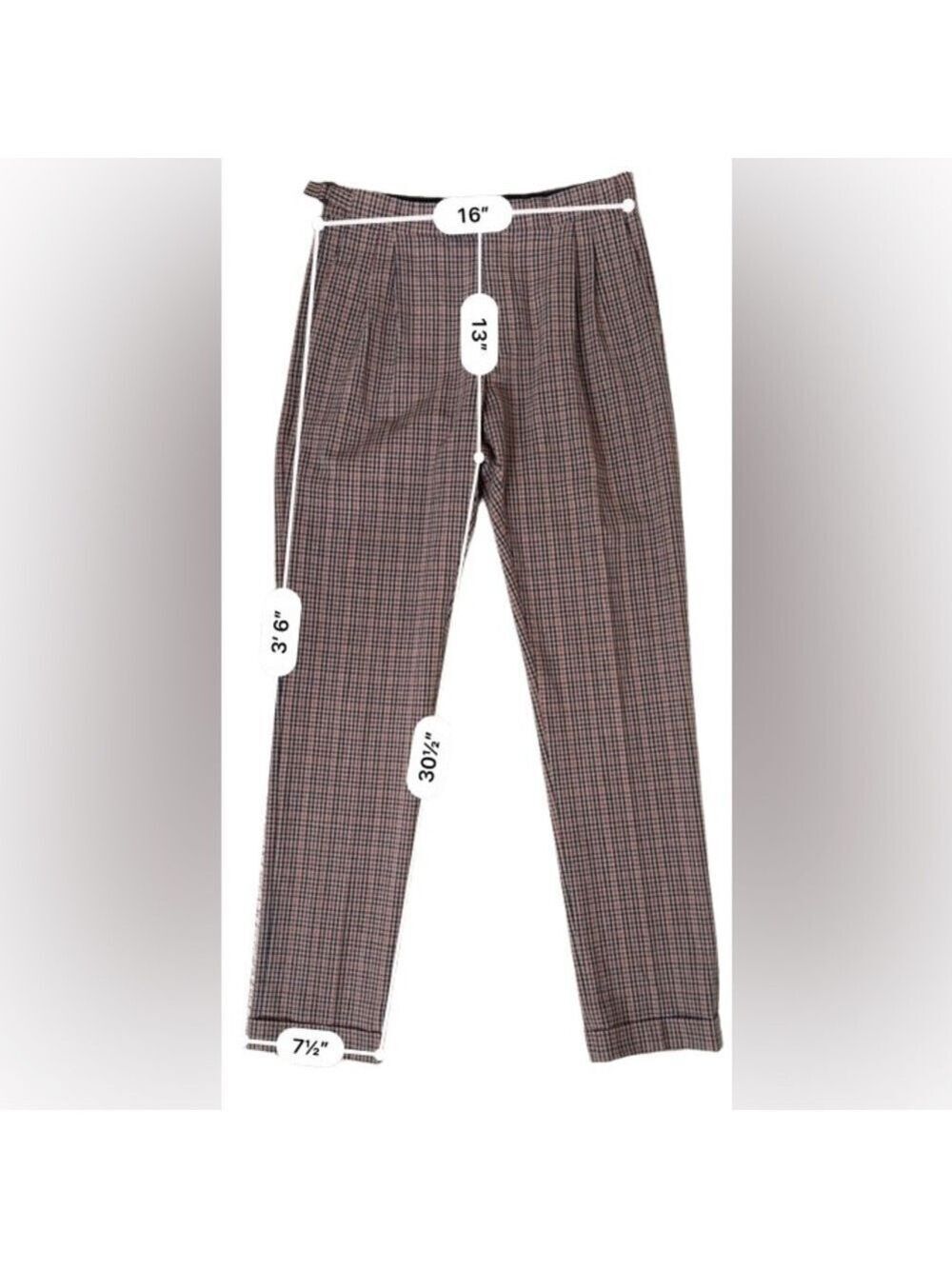 Reiss Brown Orange Mini Plaid Cuffed Tapered Trousers Pants
Size 30 - Picture 5 of 13